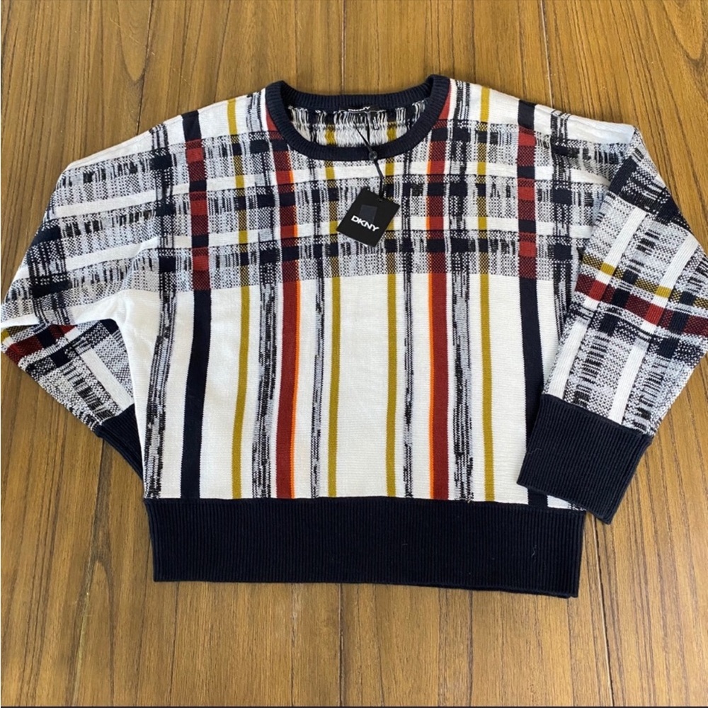 DKNY plaid crew neck sweater